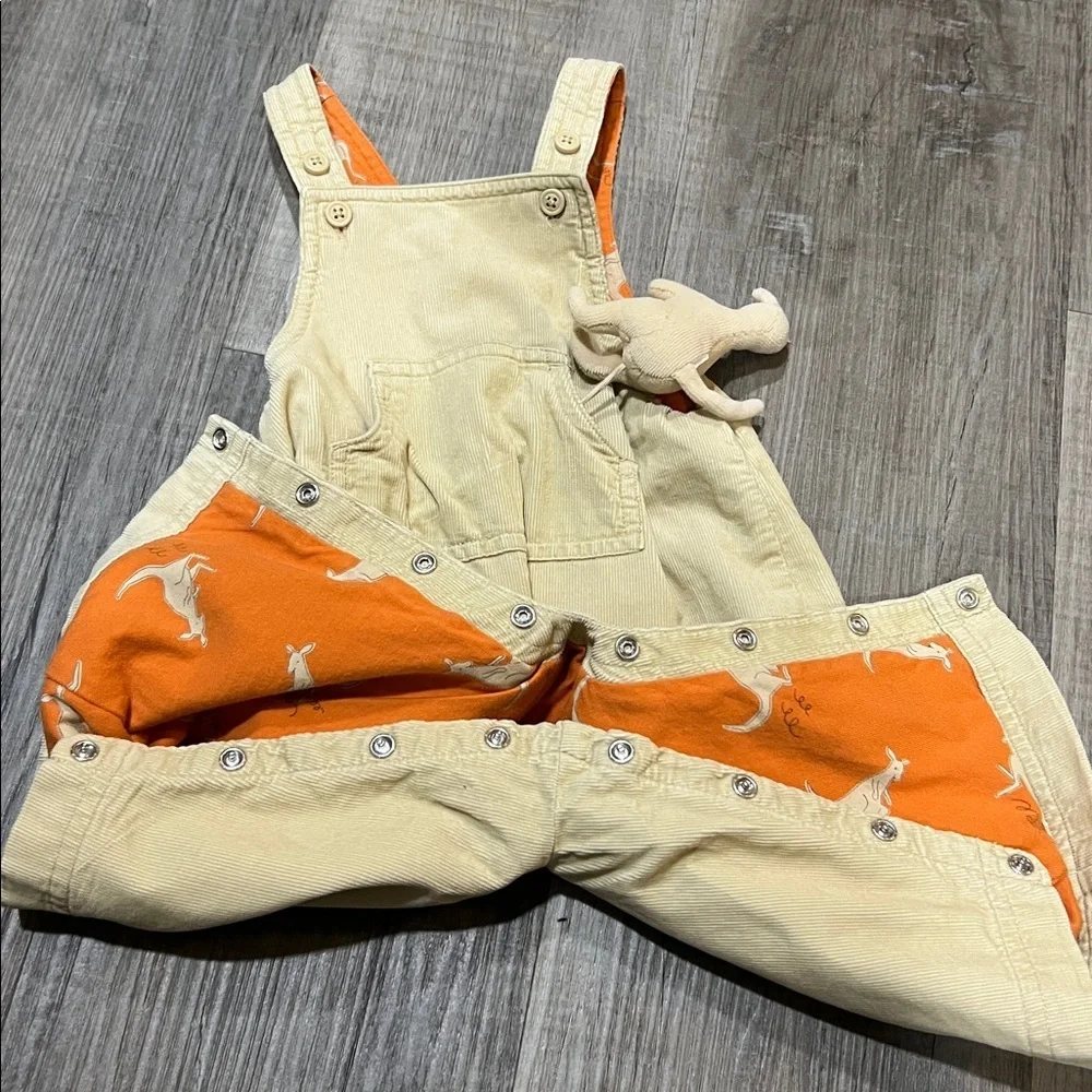 HTF Gymboree Vintage Kangaroo print overalls with stuffed kangaroo size 3-6M